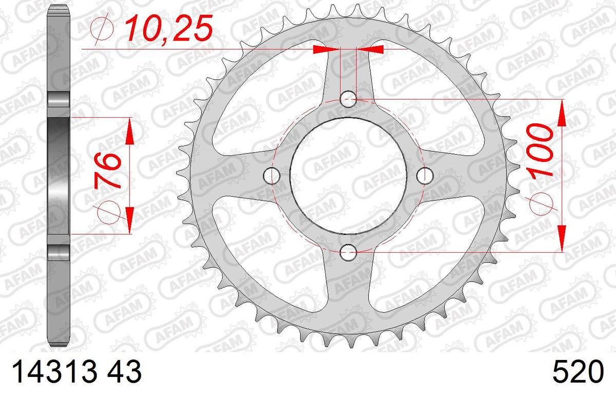 AFAM Tagumine hammasratas 14313-43, 43z, samm 520, teras