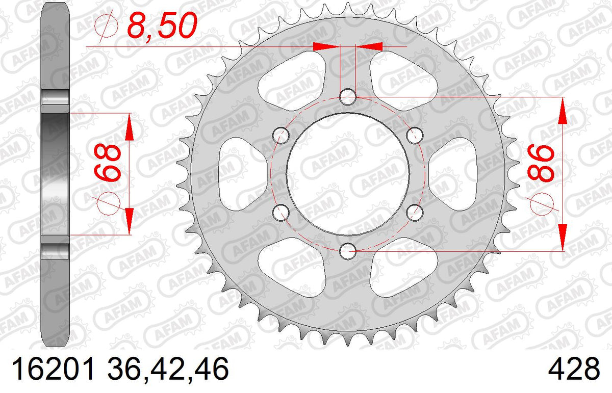 AFAM Tagumine hammasratas 16201-46, 46z, samm 428, teras