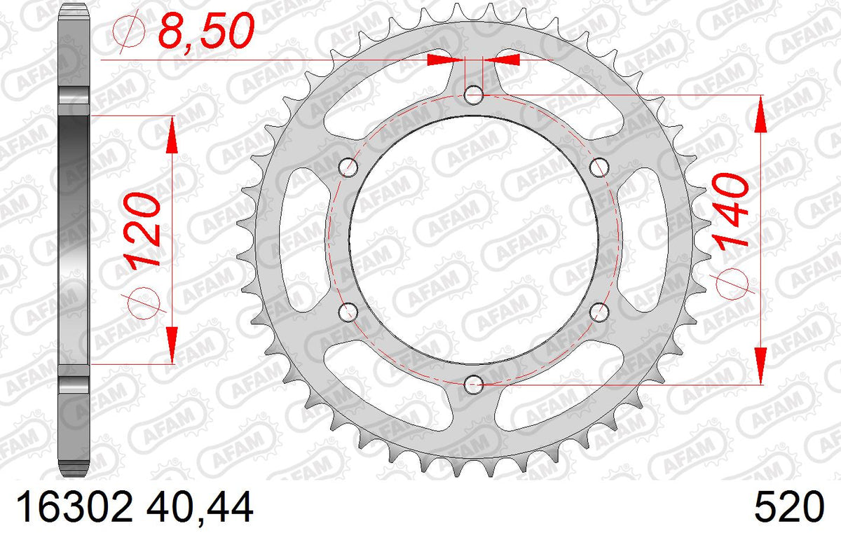 AFAM Tagumine hammasratas 16302-44, 44z, samm 520, teras