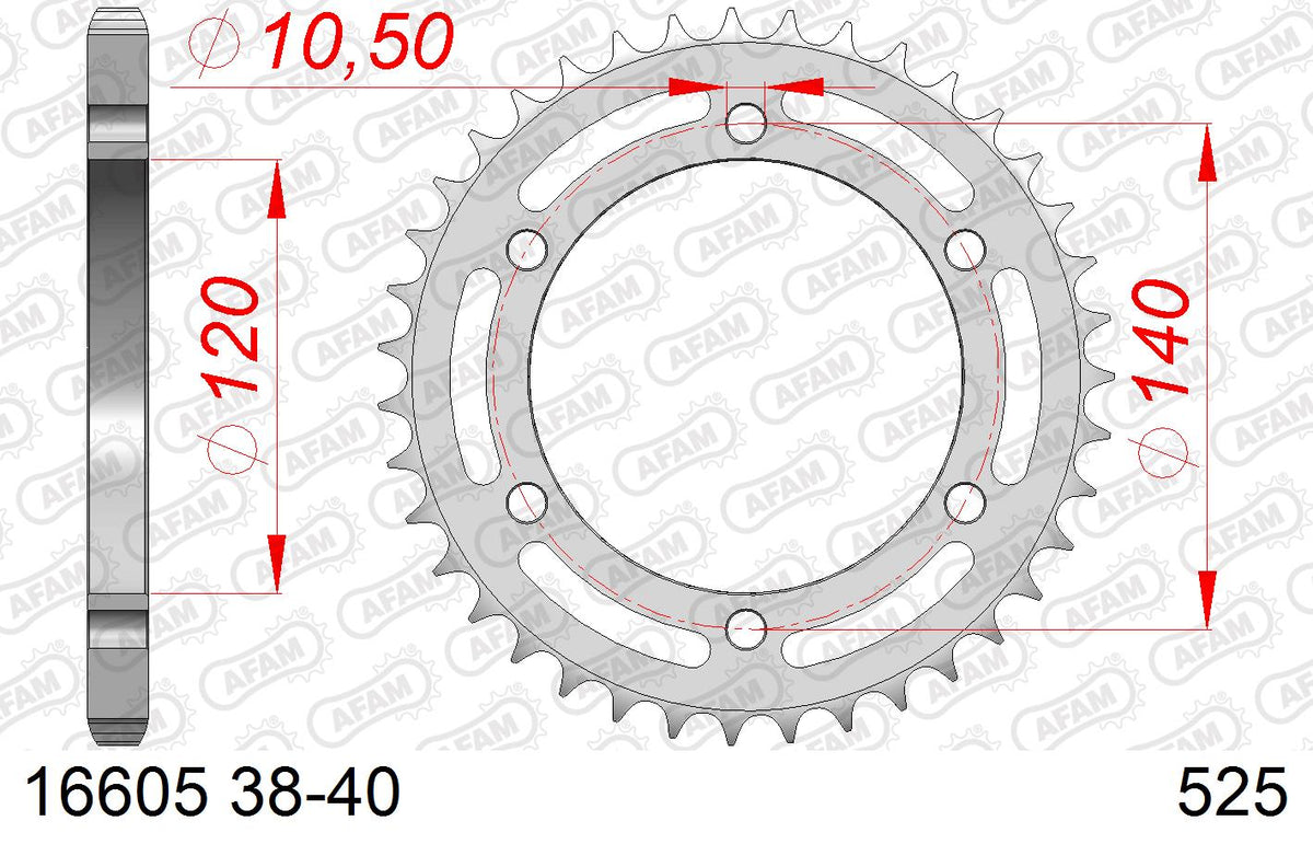 AFAM Tagumine hammasratas 16605-40, 40z, samm 525, teras