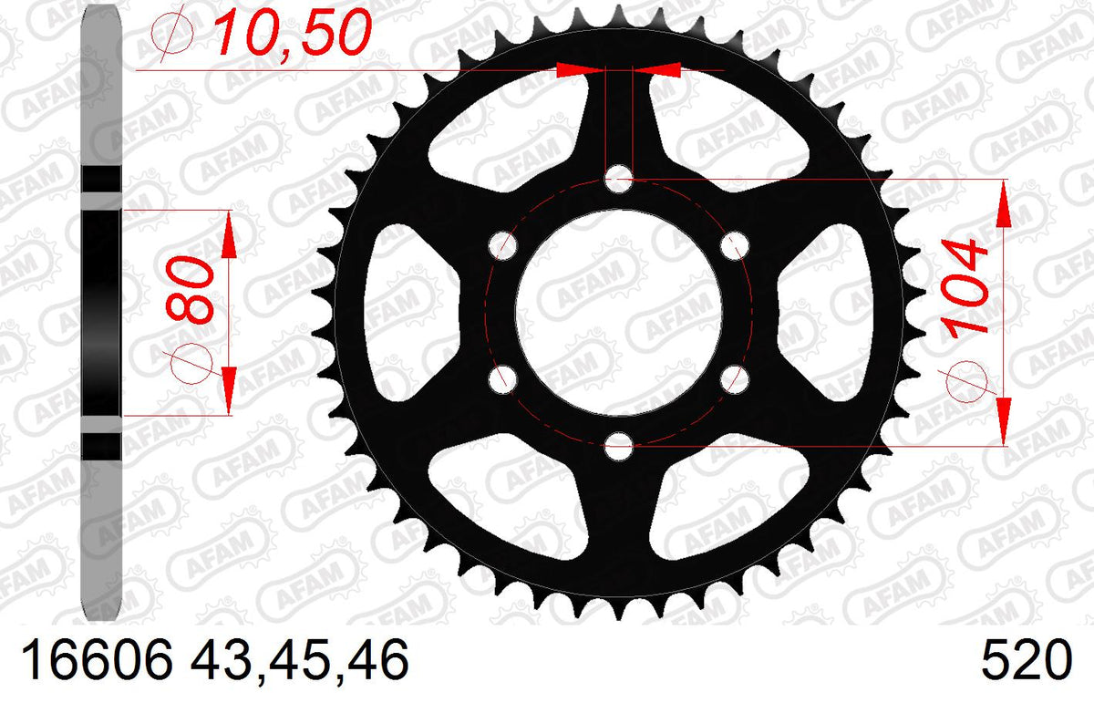 AFAM Tagumine hammasratas 16606-43, 43z, samm 520, teras