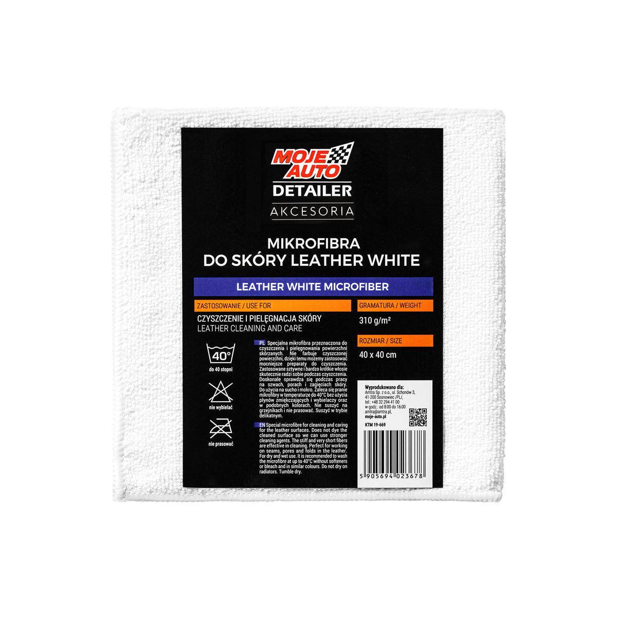 Moje Auto Detailer Leather White mikrofiiberlapp nahapindadele 310 g/m², 40 x 40 cm