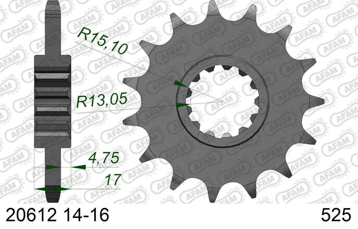 AFAM Eesmine hammasratas 20612-16, 16z, samm 525, teras