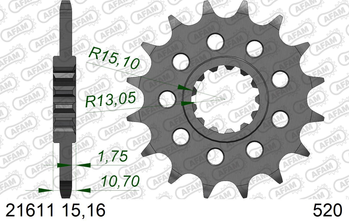 AFAM Eesmine hammasratas 21611-15, 15z, samm 520, teras