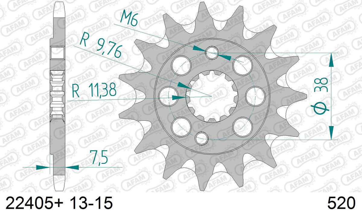 AFAM Eesmine hammasratas 22405+14, 14z, samm 520, teras