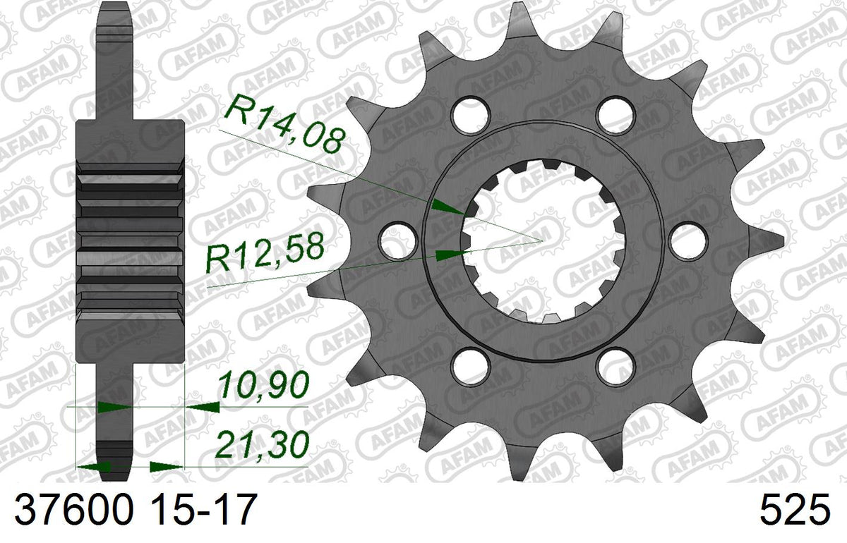 AFAM Eesmine hammasratas 37600-17, 17z, samm 525, teras