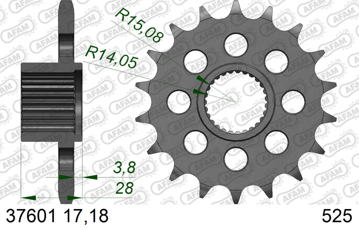 AFAM Eesmine hammasratas 37601-18, 18z, samm 525, teras