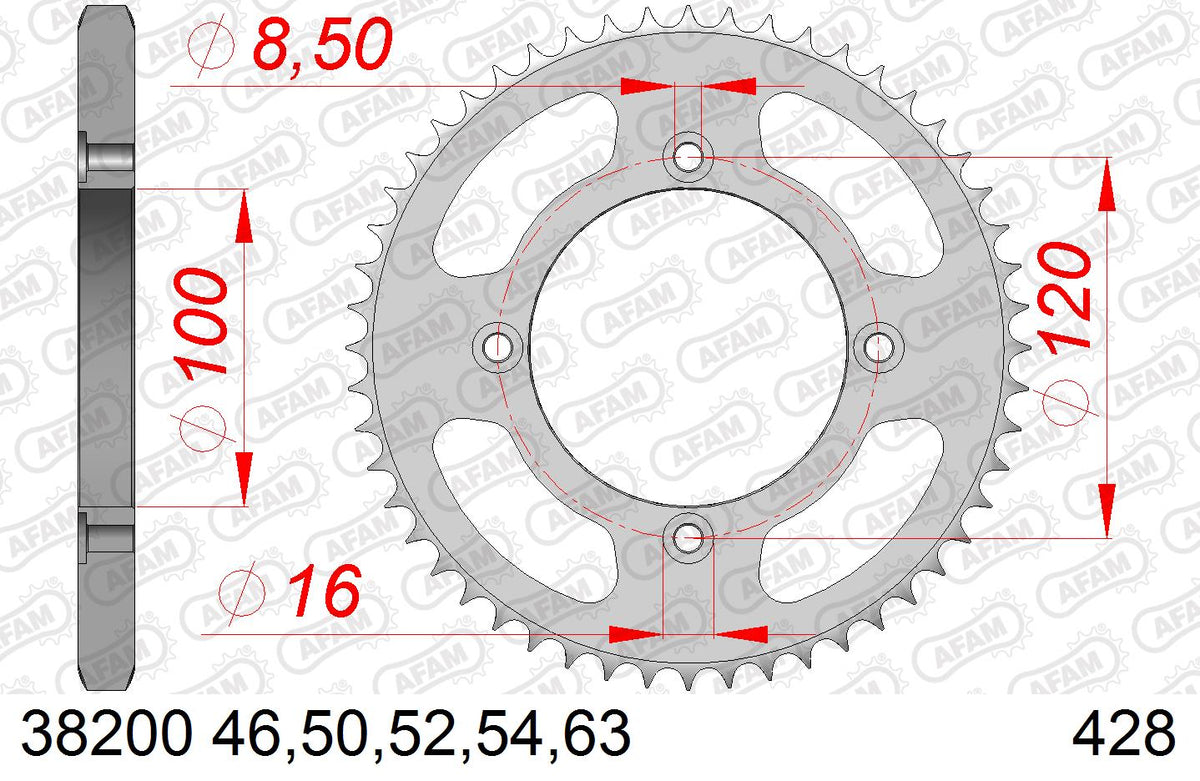 AFAM Tagumine hammasratas 38200-50, 50z, samm 428, teras