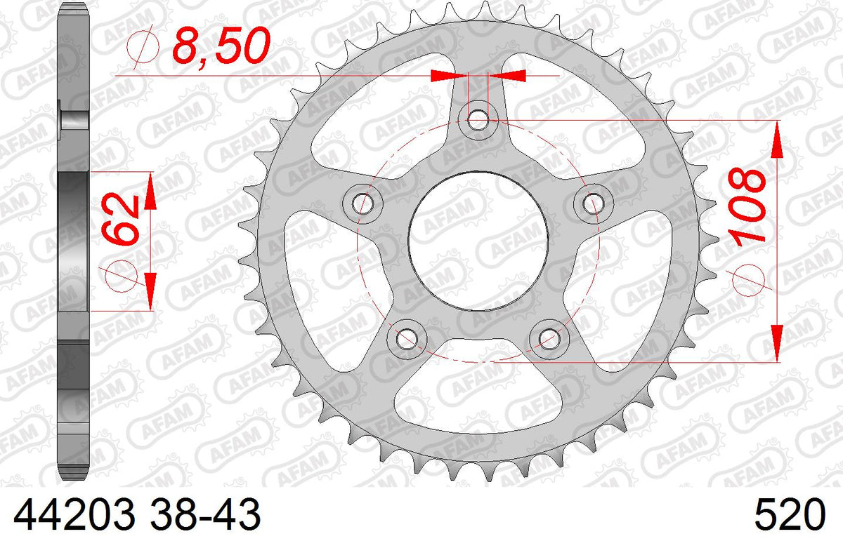 AFAM Tagumine hammasratas 44203-43, 43z, samm 520, teras