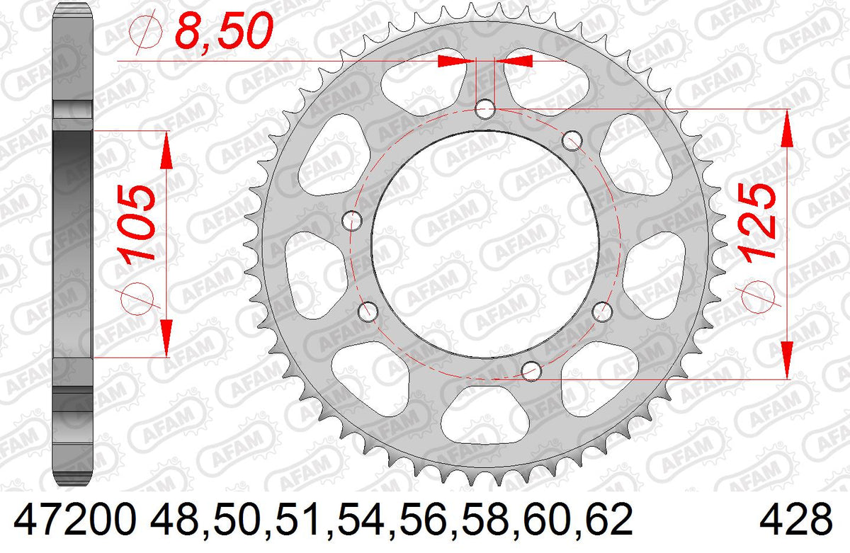 AFAM Tagumine hammasratas 47200-48, 48z, samm 428, teras