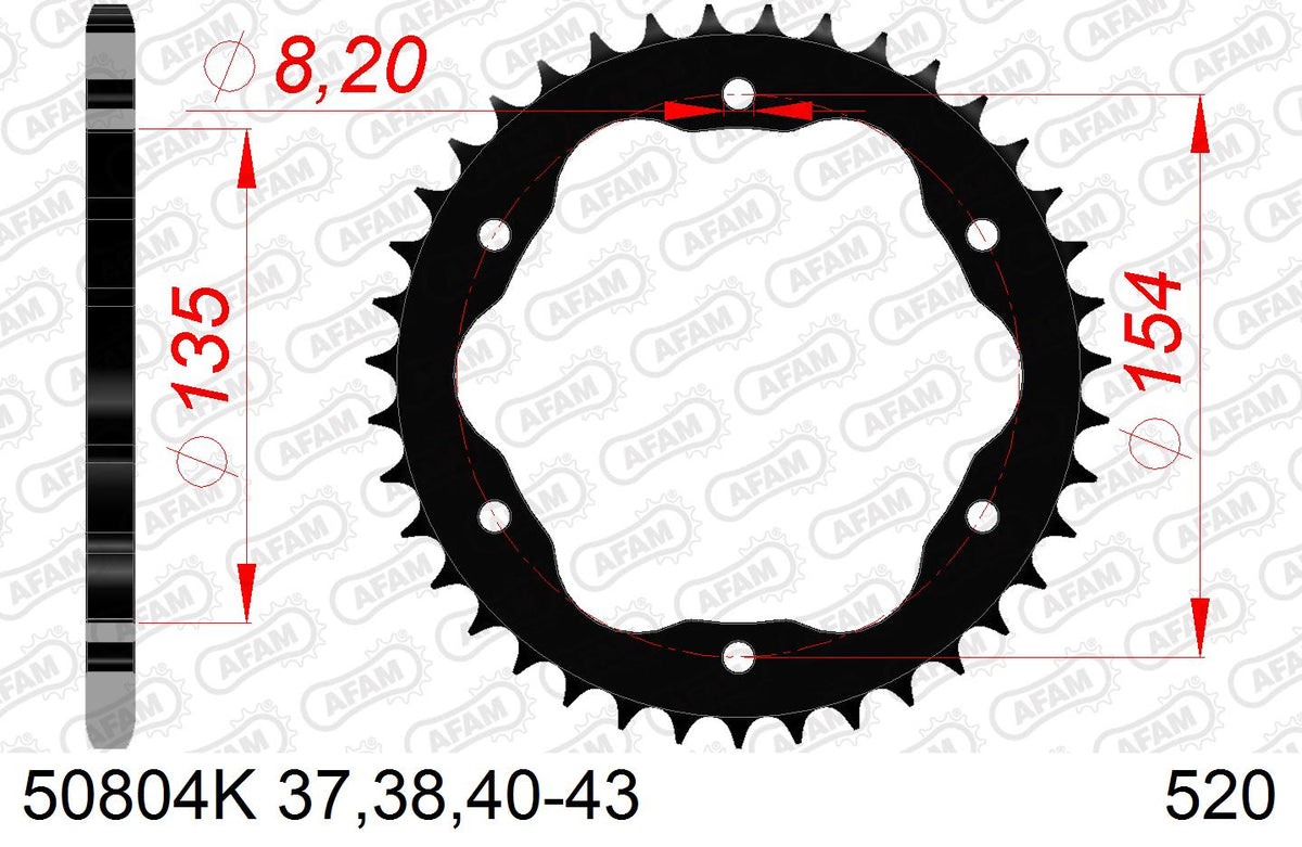 AFAM Tagumine hammasratas 50804K-38, 38z, samm 520, teras
