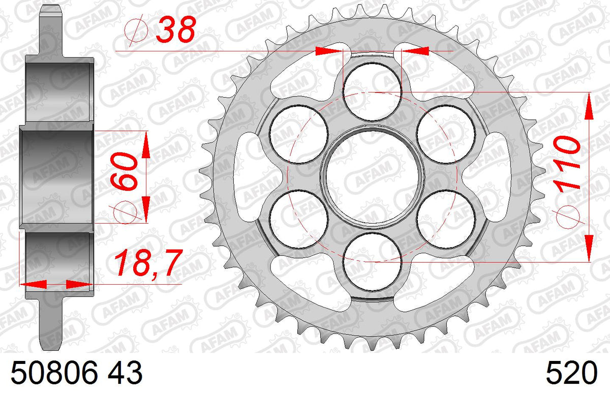 AFAM Tagumine hammasratas 50806-43, 43z, samm 520, teras