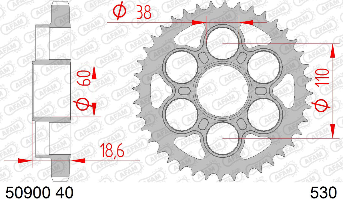AFAM Tagumine hammasratas 50900-40, 40z, samm 530, teras