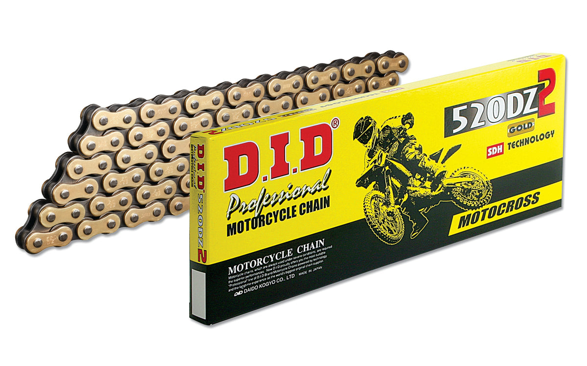 D.I.D Mootorratta kett 520DZ2G&B-118, samm 520, 118 lüli, rõngasteta, kuldne/must, avatud