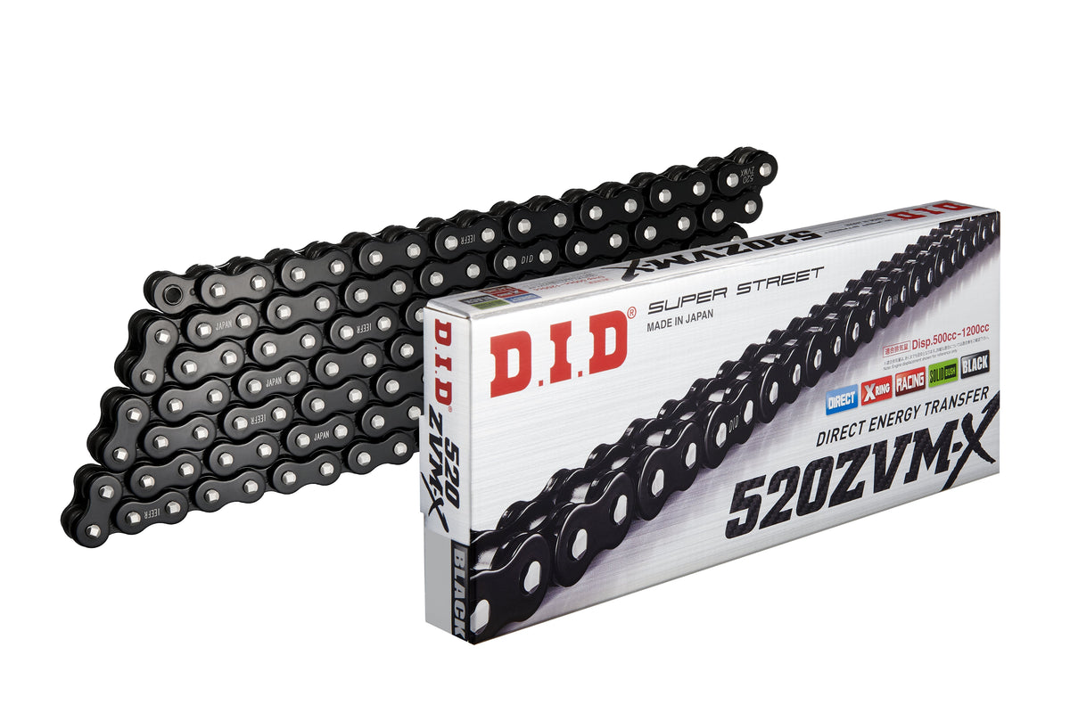 D.I.D Mootorratta kett 520ZVMXBK&BK-118, samm 520, 118 lüli, X-rõngastega, must, avatud