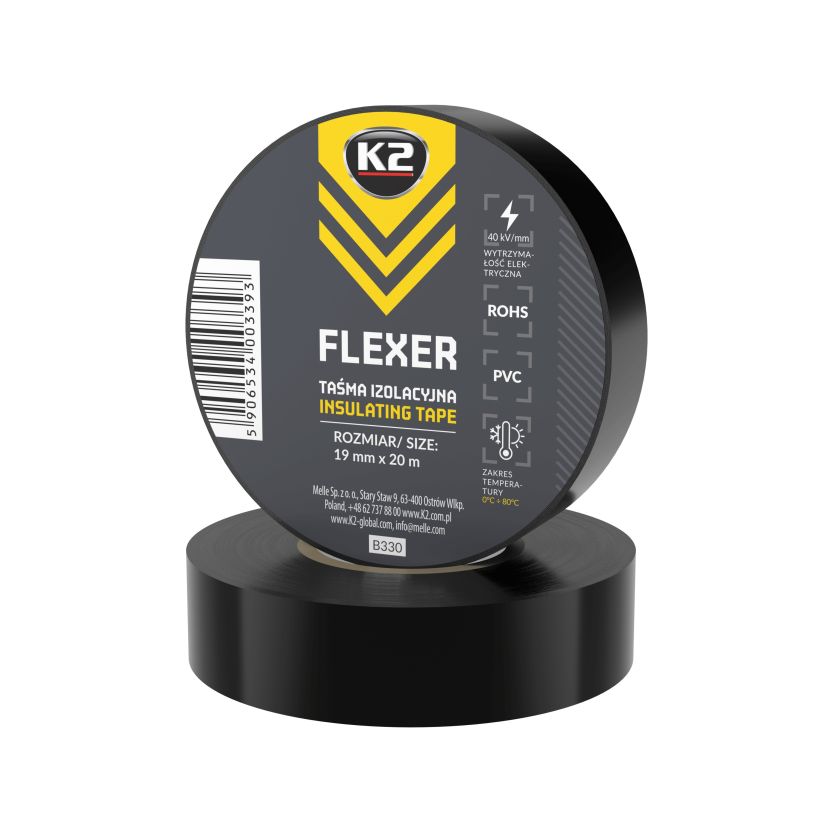 K2 Flexer PVC-isoleerteip 19 mm x 20 m, must