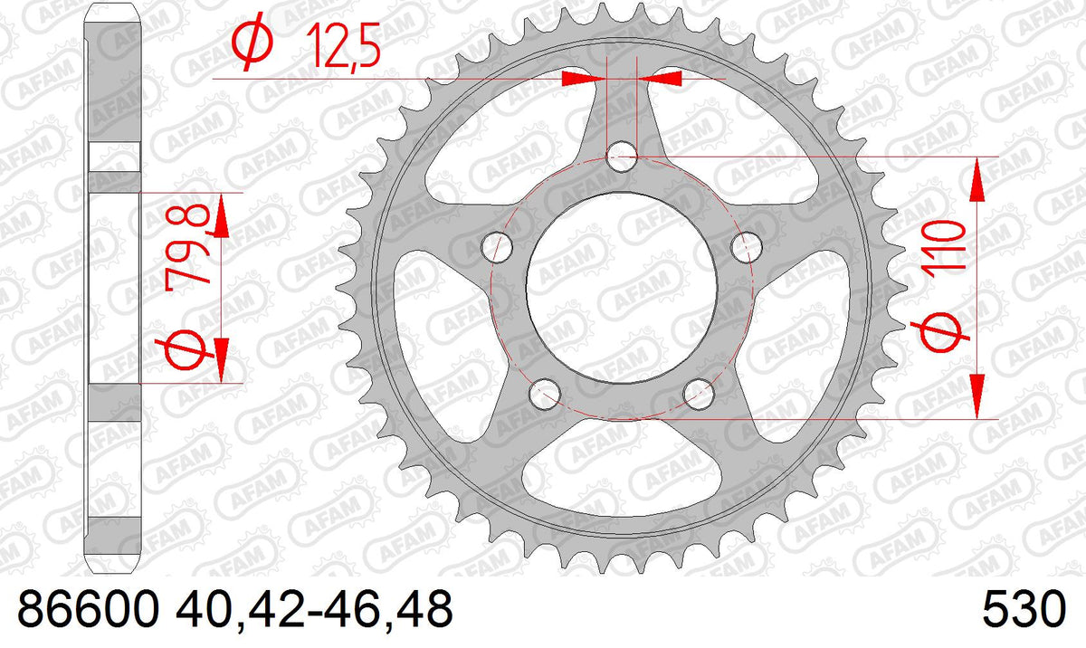 AFAM Tagumine hammasratas 86600-42, 42z, samm 530, teras
