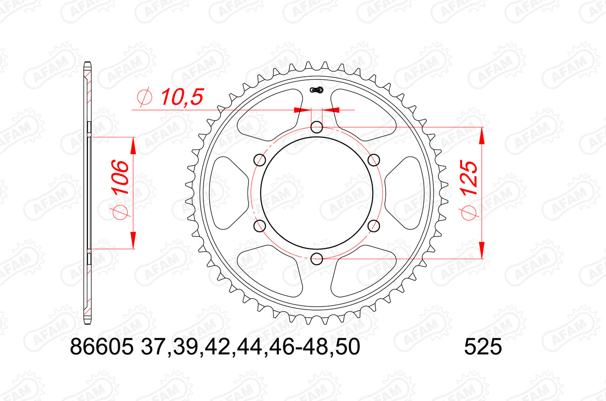 AFAM Tagumine hammasratas 86605-46, 46z, samm 525, teras