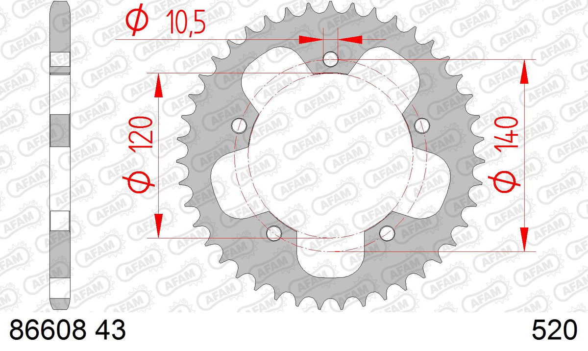 AFAM Tagumine hammasratas 86608-43, 43z, samm 520, teras