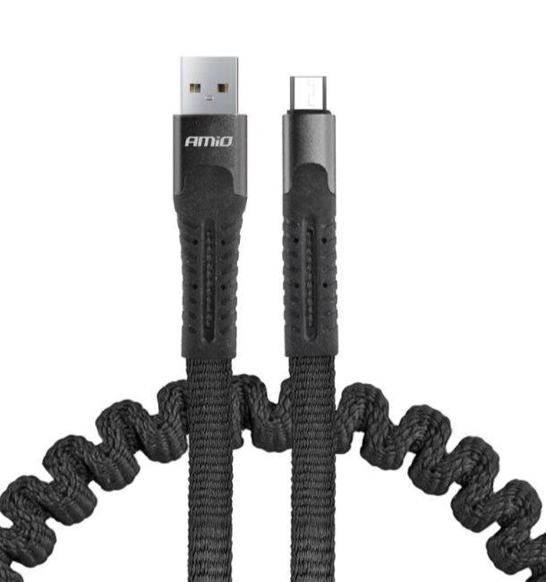 AMiO Spiraalne laadimiskaabel USB + micro-USB, 120 cm