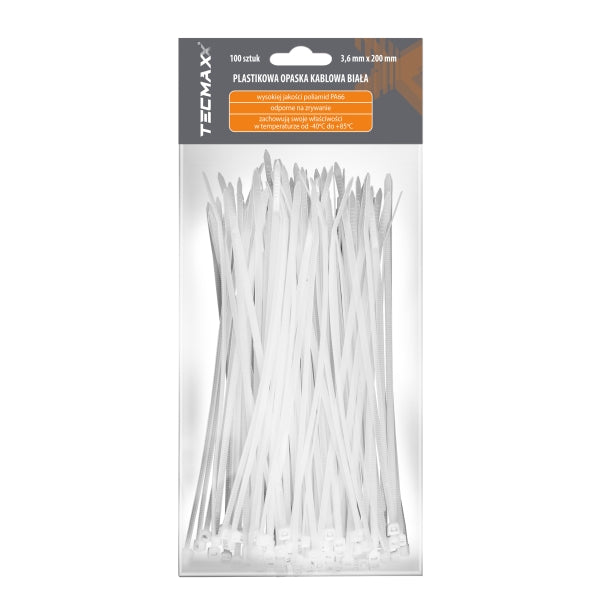 Tecmaxx Kaablisidemed 200 x 3,6 mm, valge, 100 tk