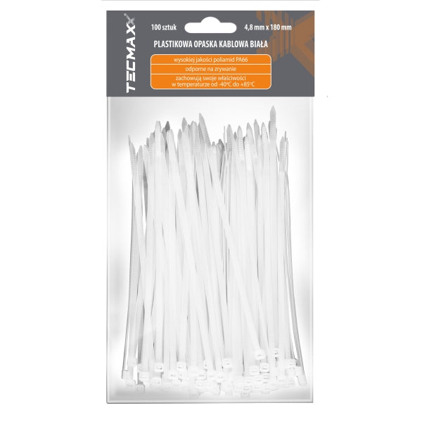 Tecmaxx Kaablisidemed 180 x 4,8 mm, valge, 100 tk