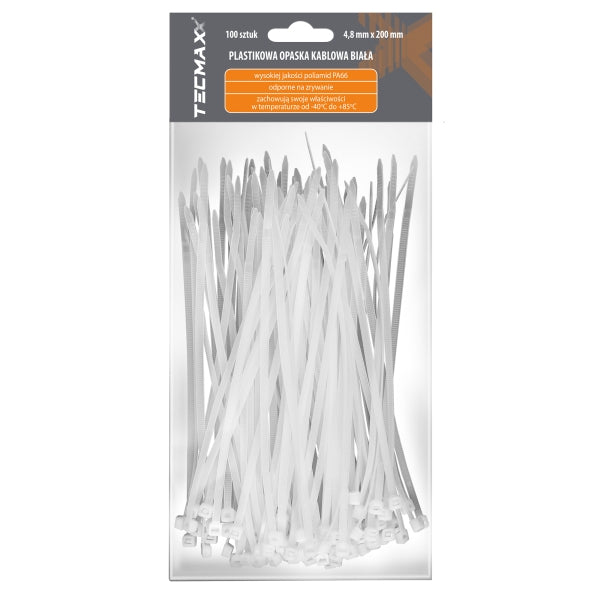 Tecmaxx Kaablisidemed 200 x 4,8 mm, valge, 100 tk