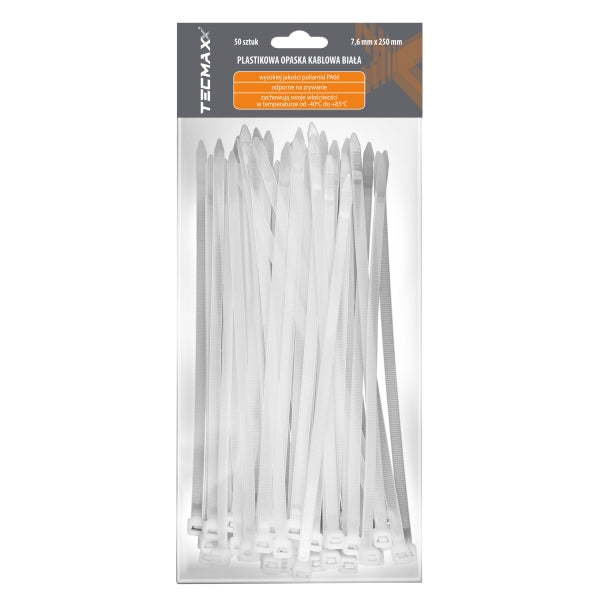 Tecmaxx Kaablisidemed 250 x 7,6 mm, valge, 50 tk