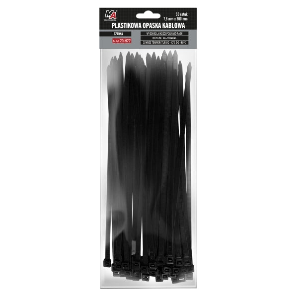 Moje Auto Kaablisidemed 7,6 x 200 mm, must, 50 tk