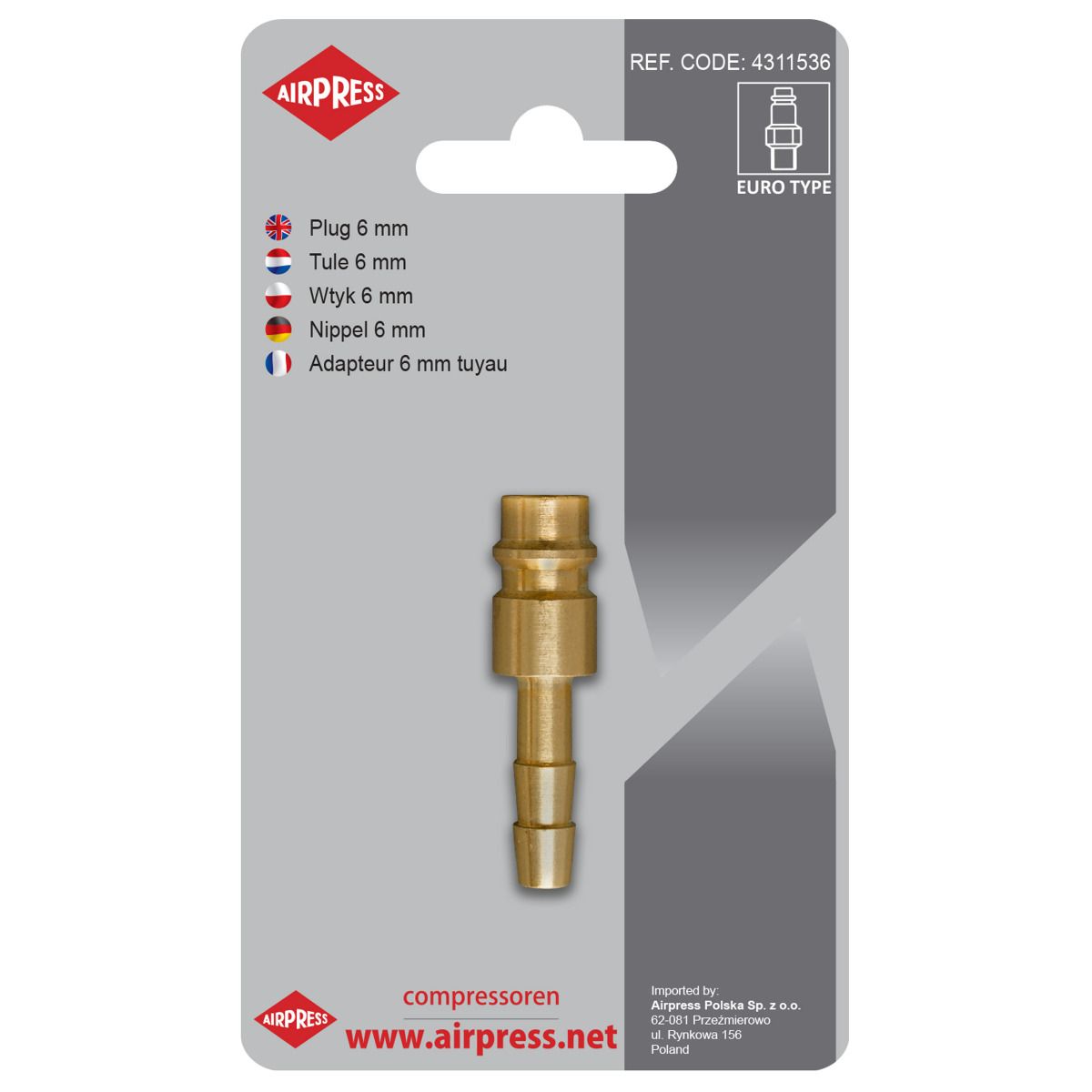Airpress Kiirliitmiku nippel 6 mm