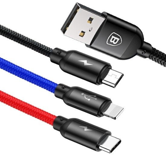 Baseus Multilaadimiskaabel 3in1 USB-C / Lightning / Micro, 3,5 A, 0,3 m, must