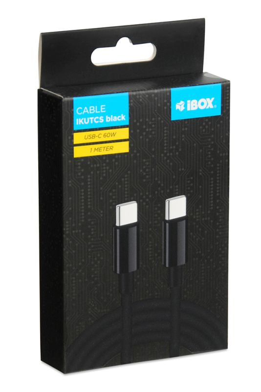 iBOX Laadimiskaabel USB-C - USB-C, 60 W, silikoonist, 1 m, must
