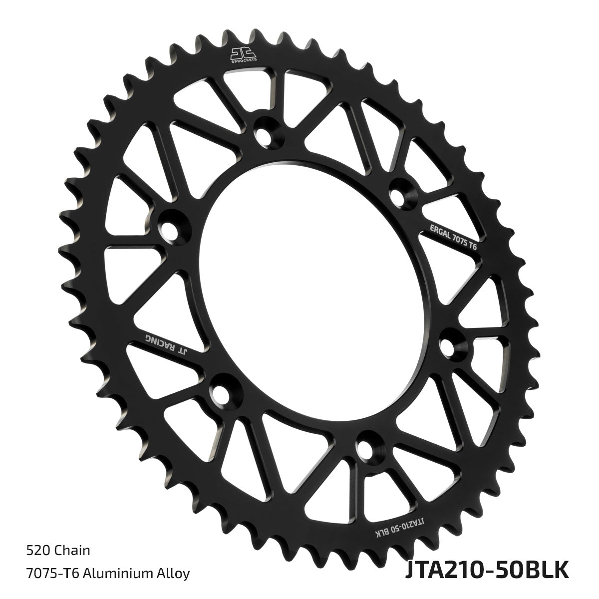JT Sprockets Tagumine hammasratas JTA210.50BLK, 50z, samm 520, RaceLite alumiinium, must