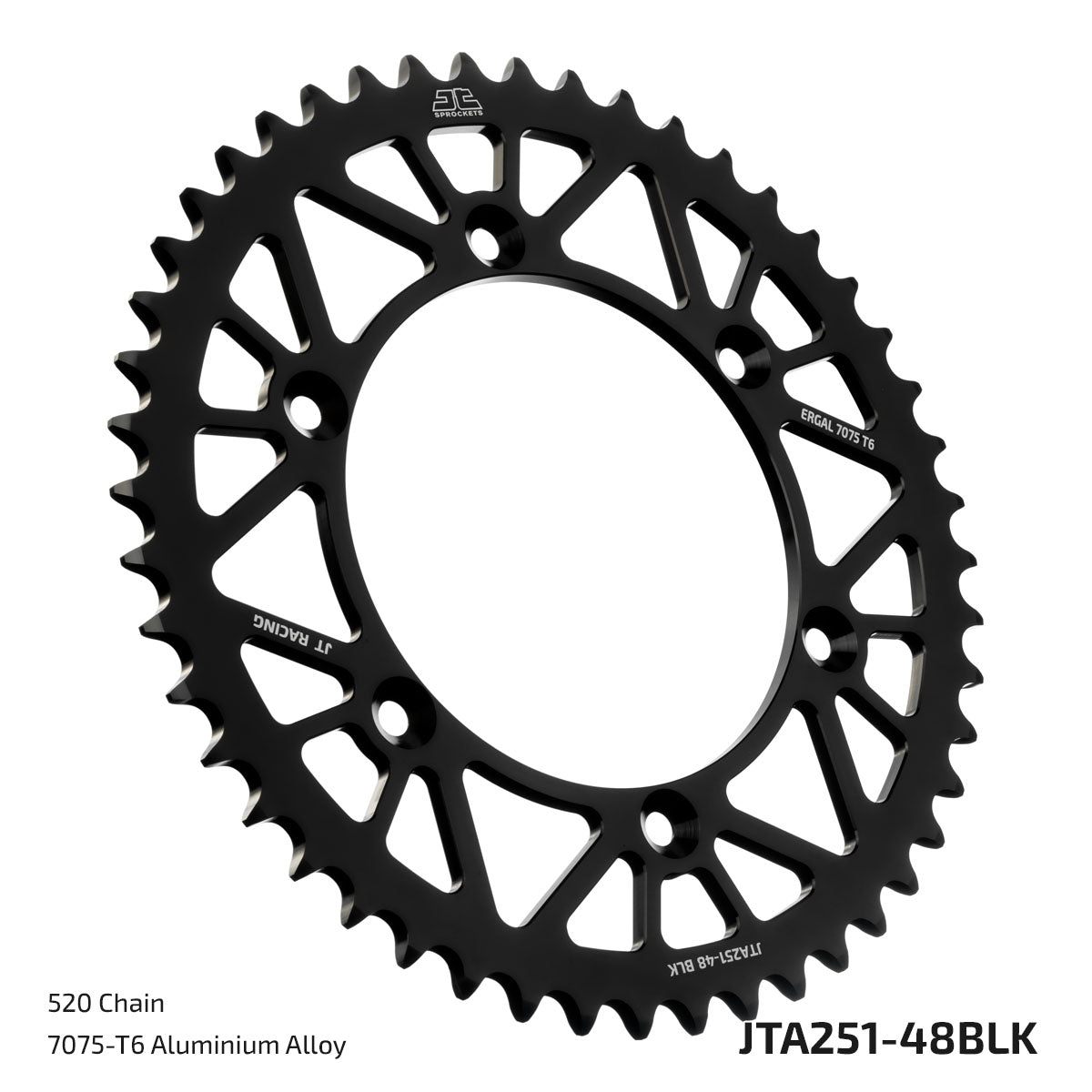 JT Sprockets Tagumine hammasratas JTA251.48BLK, 48z, samm 520, RaceLite alumiinium, must