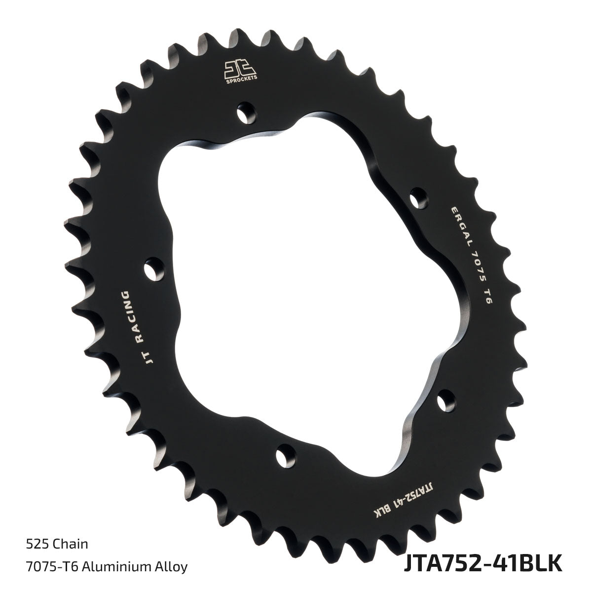JT Sprockets Tagumine hammasratas JTA752.41BLK, 41z, samm 525, RaceLite alumiinium, must