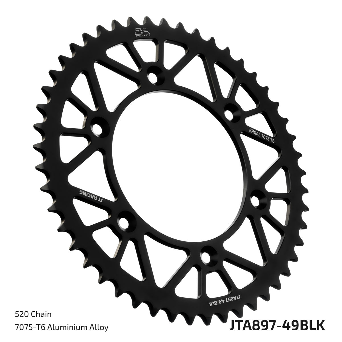 JT Sprockets Tagumine hammasratas JTA897.49BLK, 49z, samm 520, RaceLite alumiinium, must