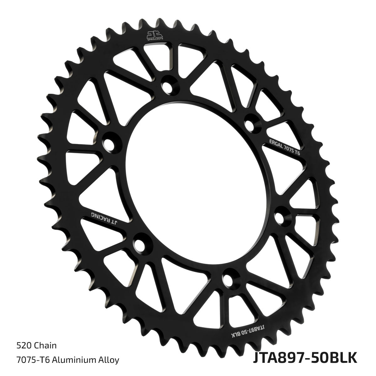 JT Sprockets Tagumine hammasratas JTA897.50BLK, 50z, samm 520, RaceLite alumiinium, must