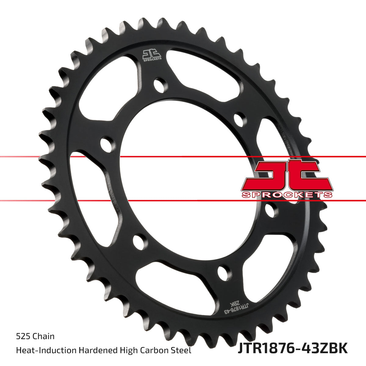 JT Sprockets Tagumine hammasratas JTR1876.43ZBK, 43z, samm 525, must tsinkkate