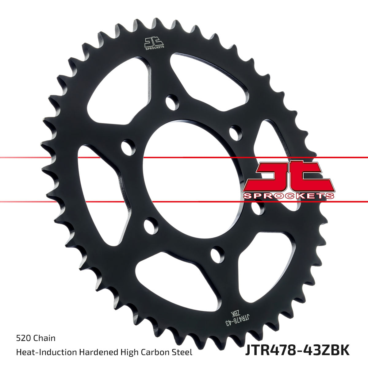 JT Sprockets Tagumine hammasratas JTR478.43ZBK, 43z, samm 520, must tsinkkate