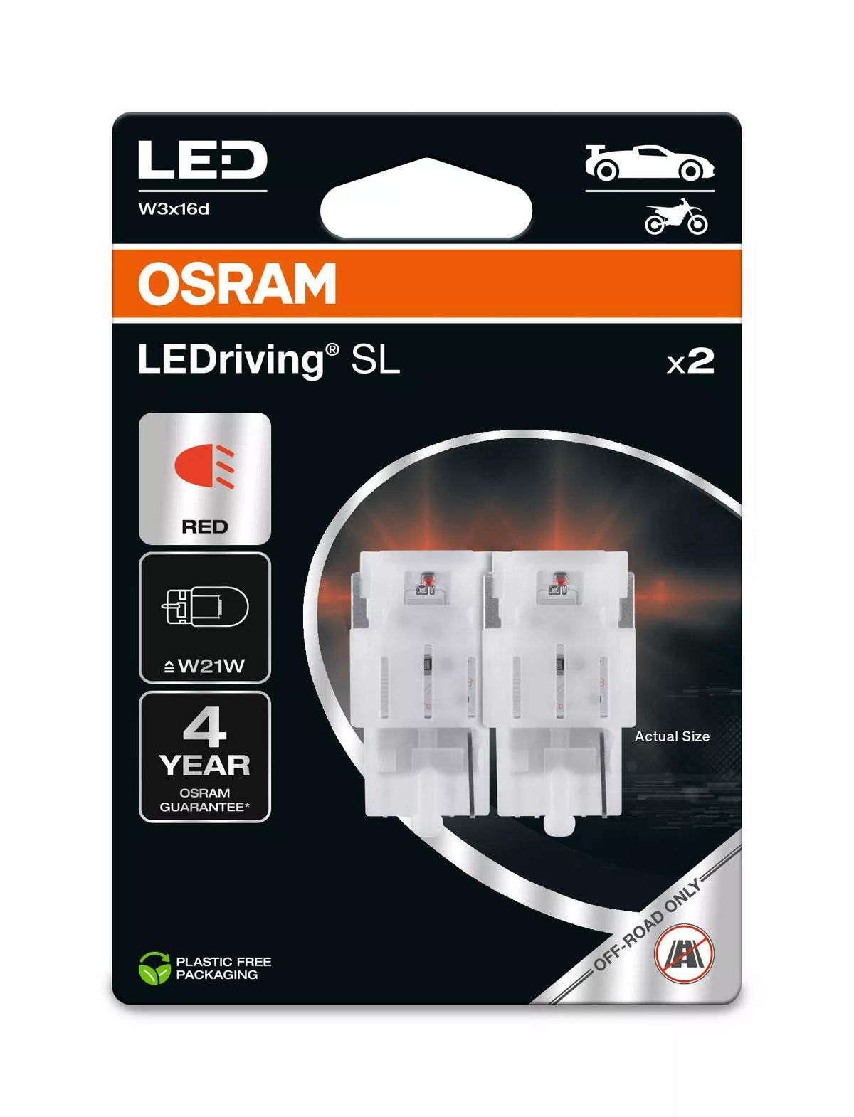 OSRAM LEDriving SL W21W RED 12 V 1 W LED-signaalpirn