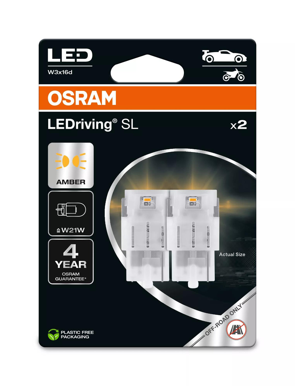 OSRAM LEDriving SL W21W YELLOW 12 V 1 W LED-signaalpirn