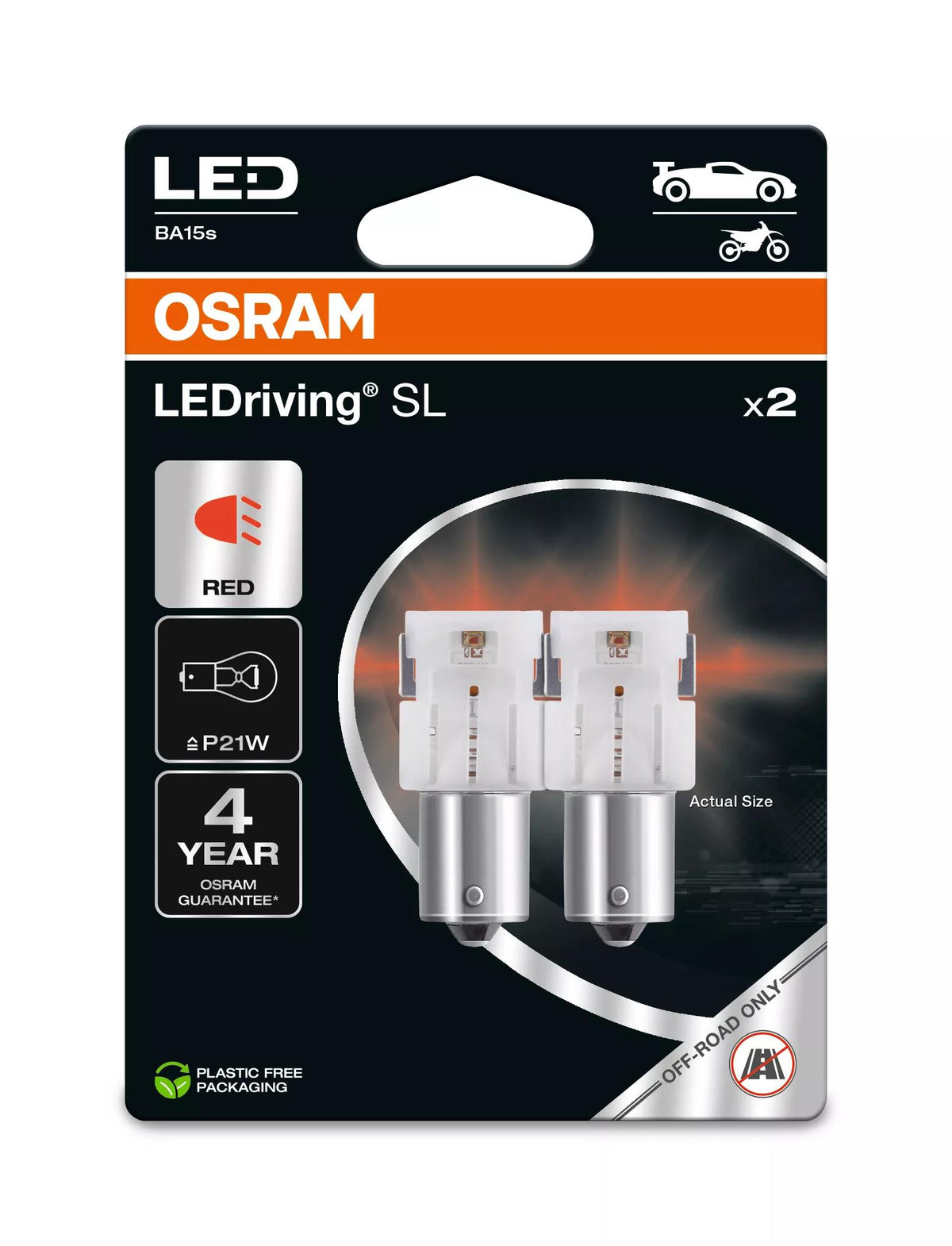 OSRAM LEDriving SL P21W RED 12 V 1 W LED-signaalpirn
