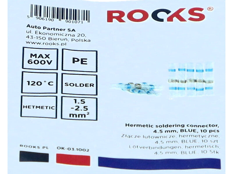 ROOKS Hermeetiline joodisühendus 4,5 mm BLUE 10 tk