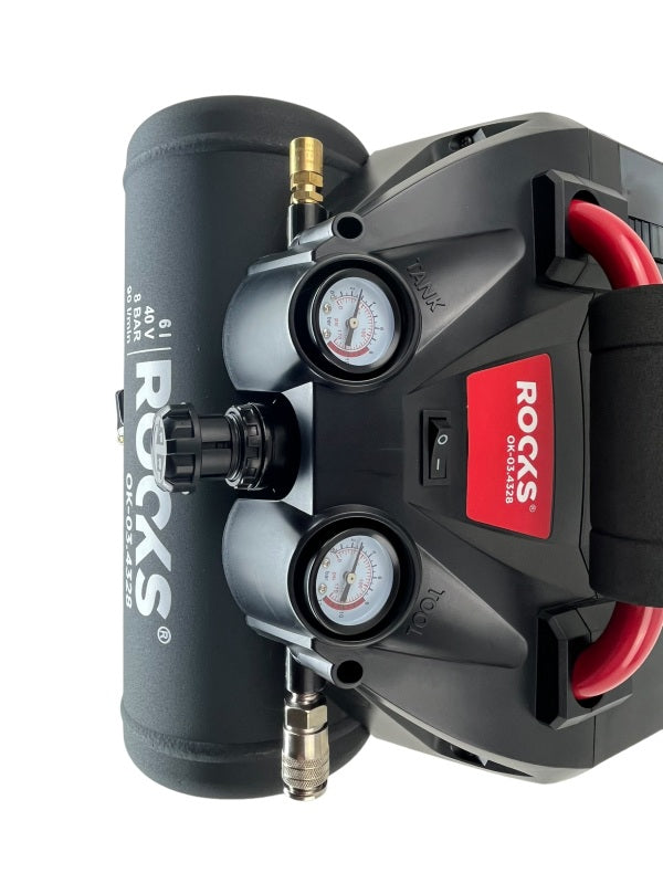 ROOKS 20V AQ-ONE kompressor 6l 1 hj 8 BAR 36 V, kompl. 2 x 4 Ah akuga