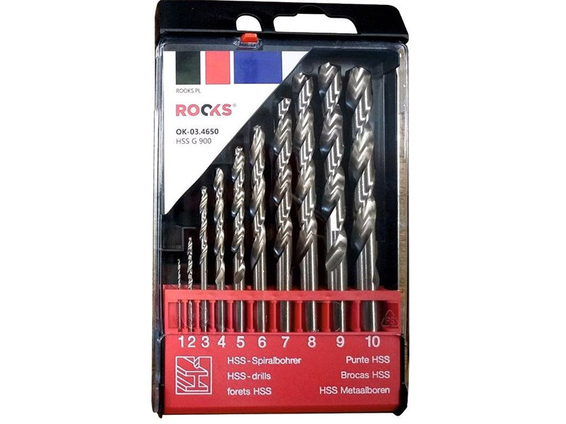 ROOKS Metallipuuride komplekt PRO HSS G 900 N/mm2, 10 osa: 1 / 2 / 3 / 4 / 5 / 6 / 7 / 8 / 9 / 10 mm DIN 338