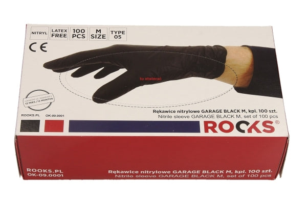ROOKS Nitriilkindad GARAGE BLACK M, kompl. 100 tk
