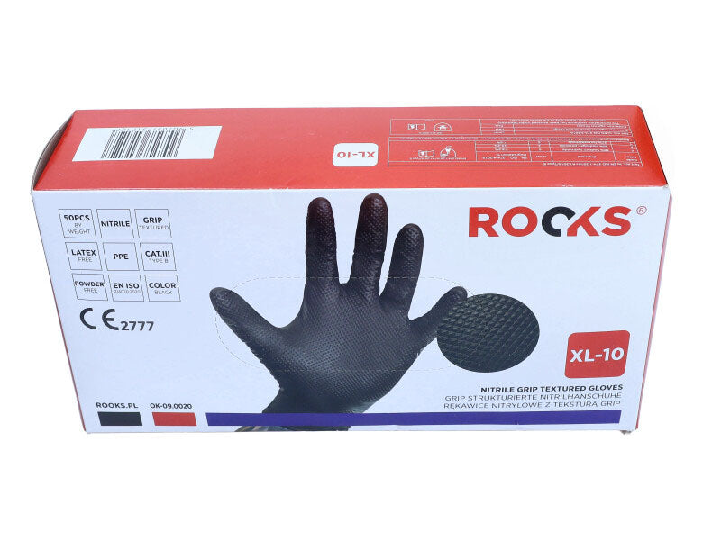 ROOKS Nitriilkindad XL GRIP STRONG, mustad, 50 tk