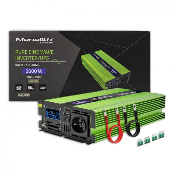 Qoltec Pingemuundur 12 V - 230 V, puhas siinus, 1000 W