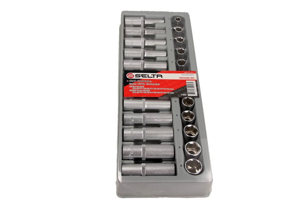 SELTA Padrunite komplekt 1/2, lühikesed ja pikad, 24 osa, 8-19 mm