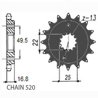 Sunstar Eesmine hammasratas SUNF397-13, 13z, samm 520